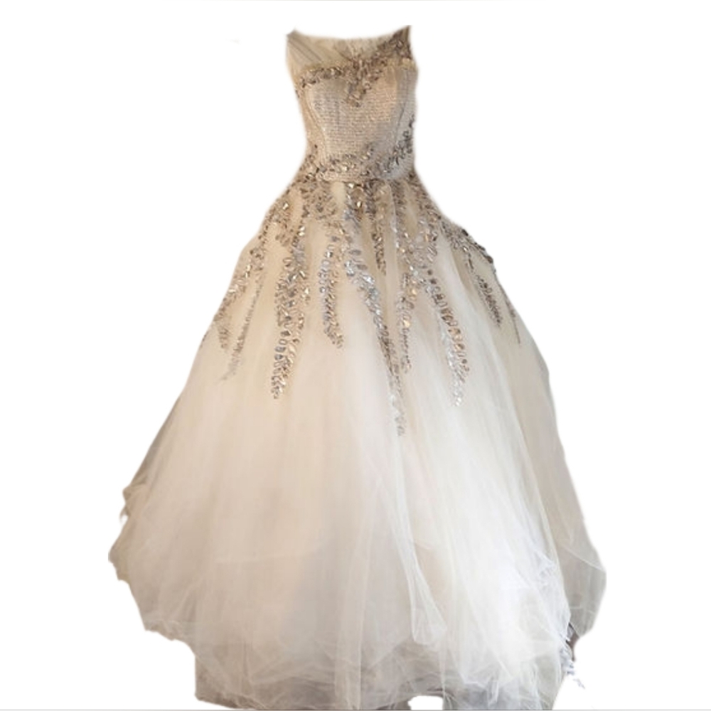 *$16,000 NEW OSCAR DE LA RENTA SILK TULLE GOLDEN FERN LEAF RUNWAY GOWN US S - Picture 1 of 16